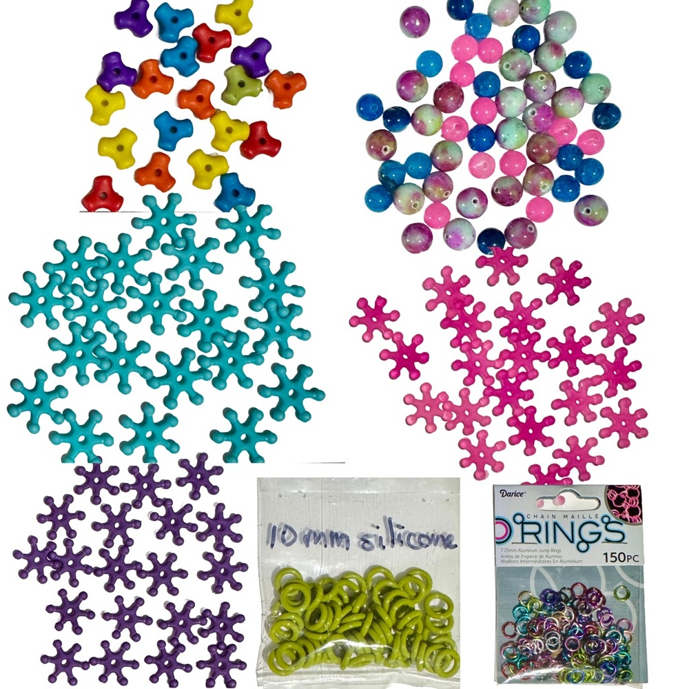 Colorful Bead Set Pink Purple Blue Whimsical Shapes Jewelry Making Supplies OOAK
